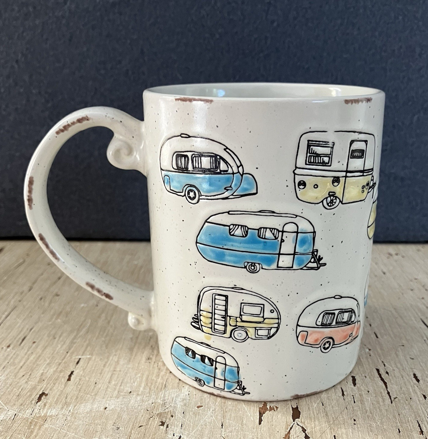 Spectrum Designz “Happy Trails” Retro Embossed Campers Stoneware Coffee Mug Cup