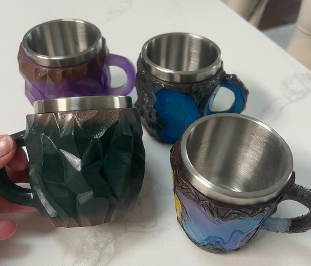 Lot of 4 Resin Geode Coffee Tea Mugs With Stainless Steel Interior Lining Agate