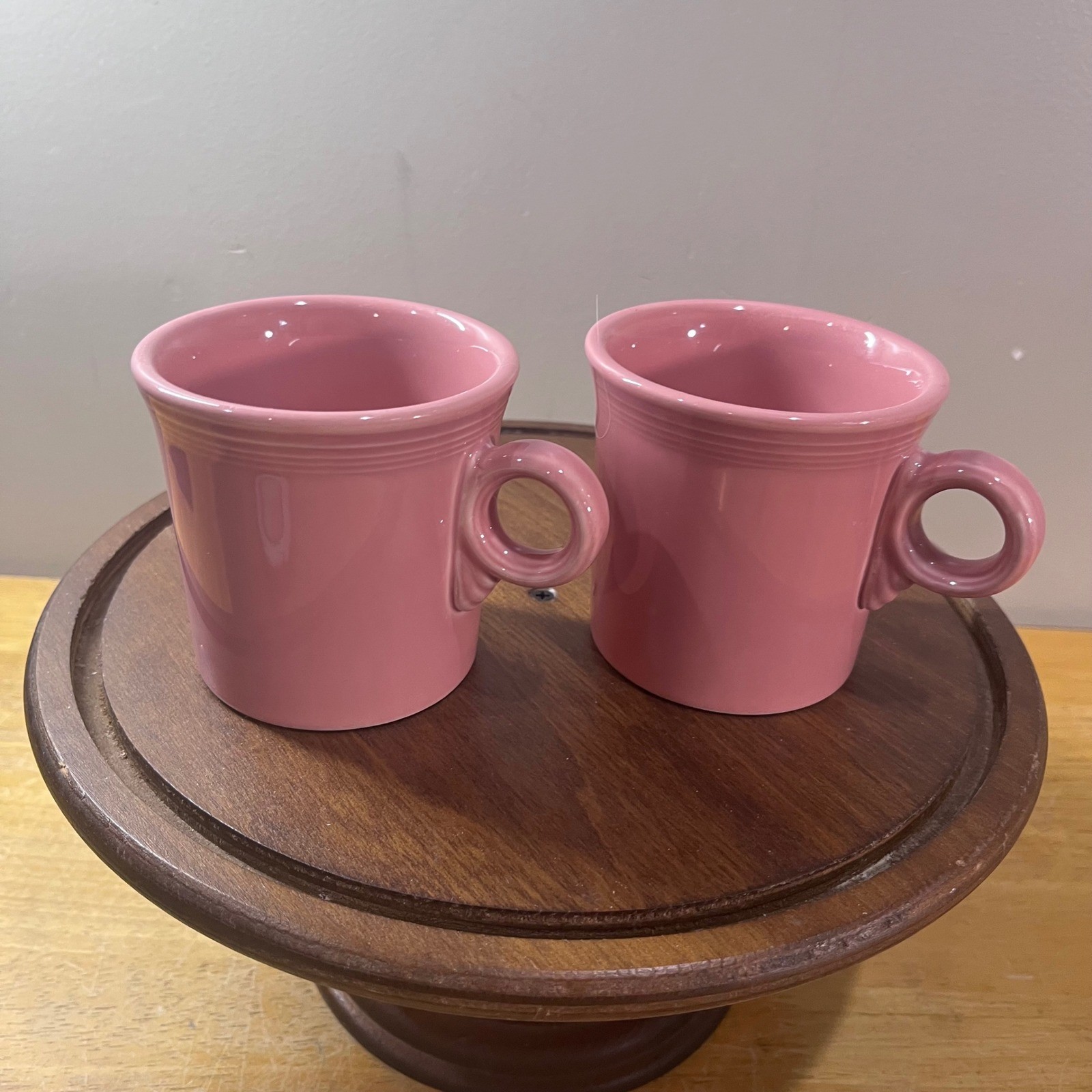 Vtg Fiesta Rose Pink Coffee Mugs Set of 2 Ring Handle Homer Laughlin USA Ceramic
