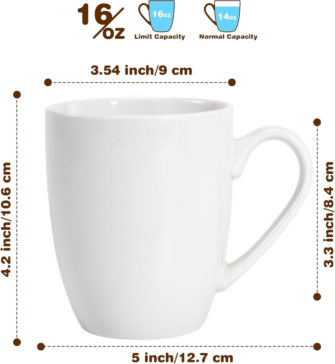 16 oz Large Coffee Mugs Ceramic Coffee Mug White Coffee Cups Tea Cups Idea Gift