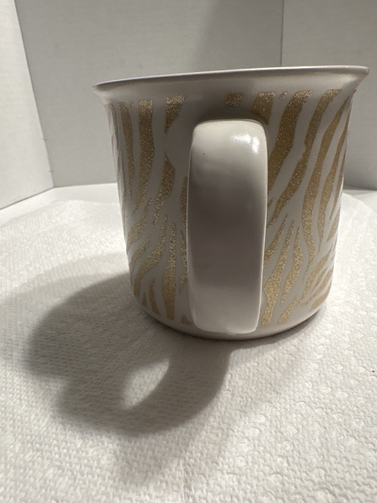 Rachel Zoe Gold Zebra Print Coffee Mug White Glam Animal Print Cup