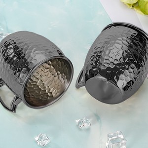 Moscow Mule Mugs, 16 OZ Black Hammered Mule Cup with 304 Stainless Steel Lining