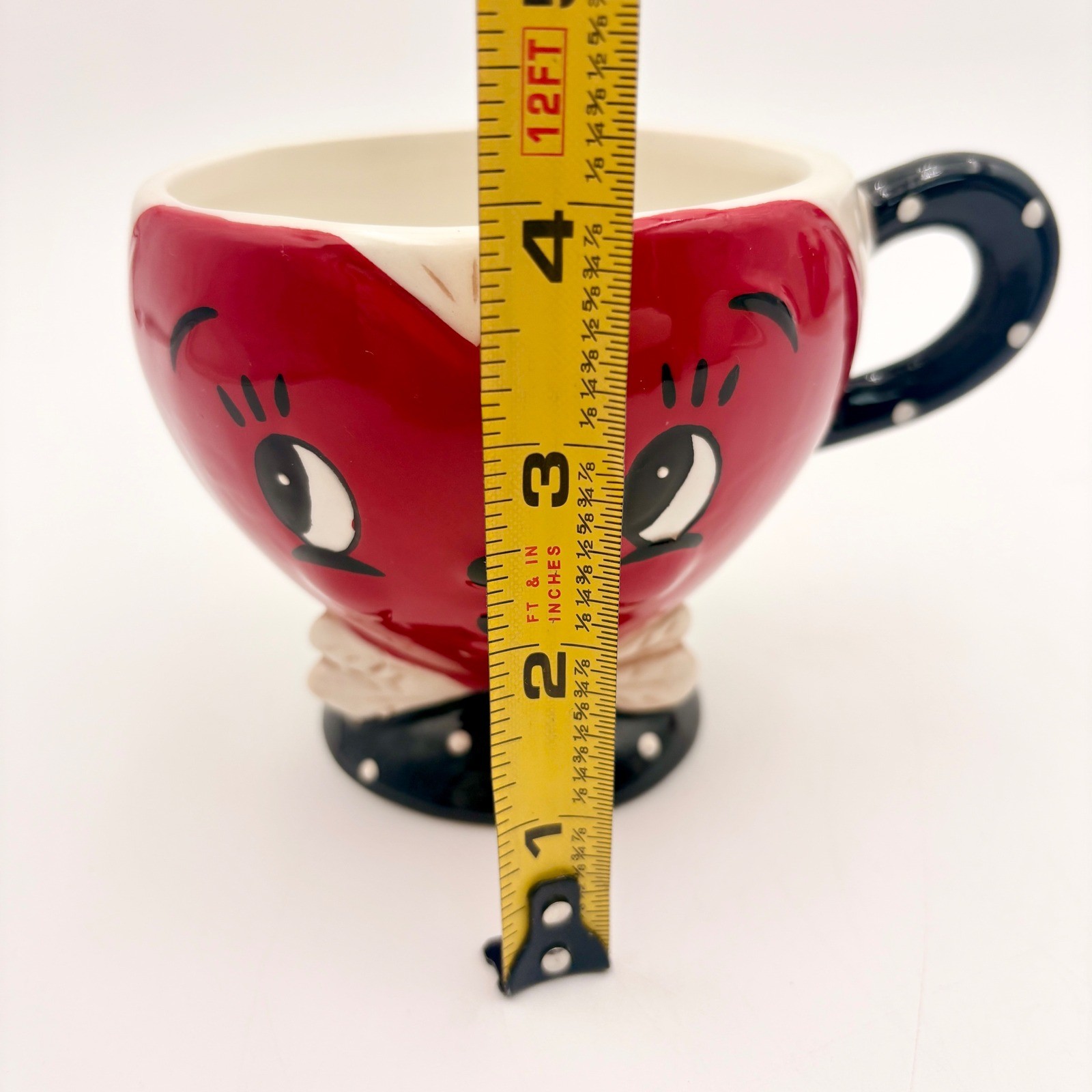 Johanna Parker Valentines Heart Face Ceramic Tea Cup Coffee Black Polka Dot