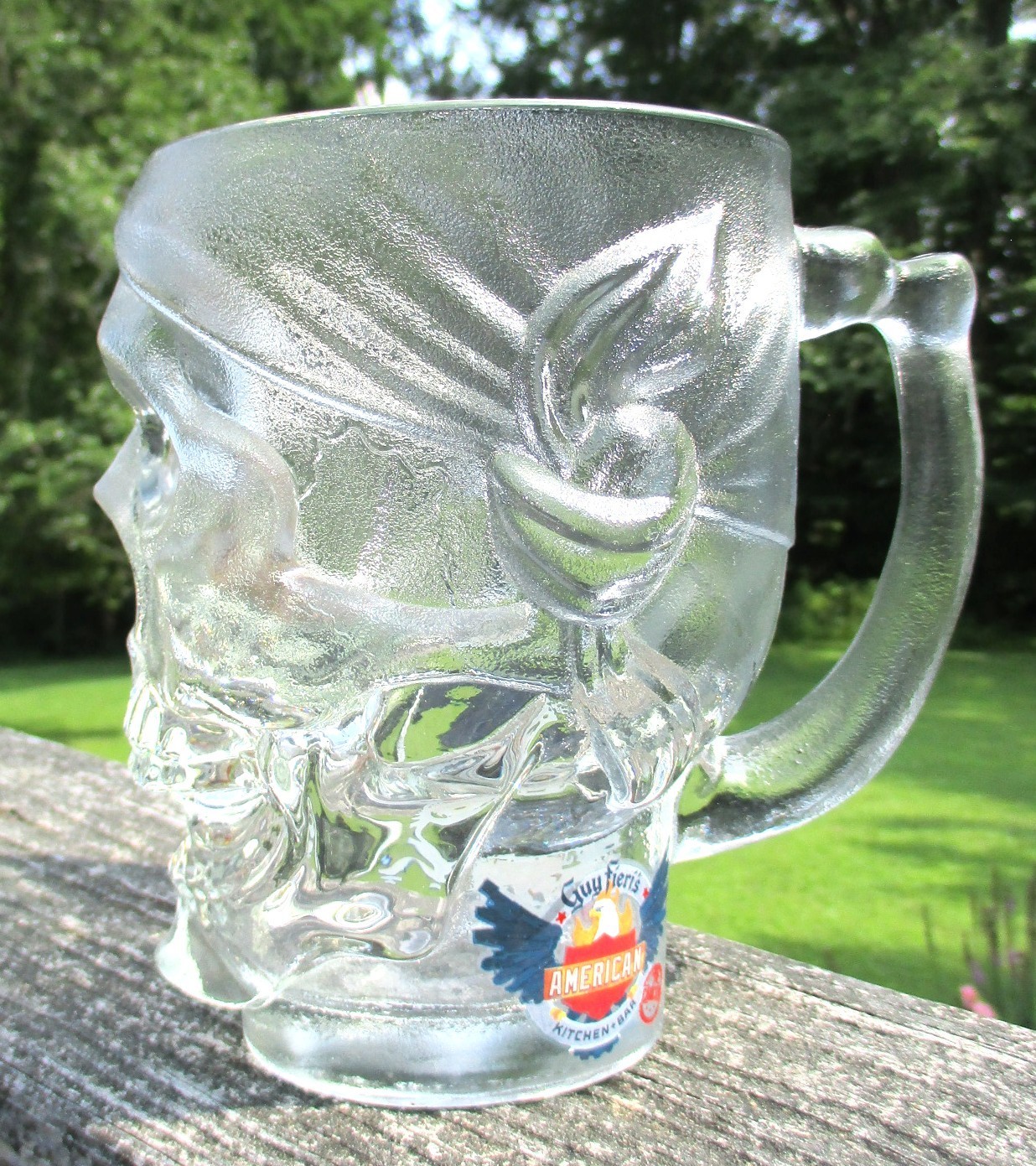 Guy Fieri’s American Kitchen Bar Cancun 6″ Glass Pirate Skull Mug Stein