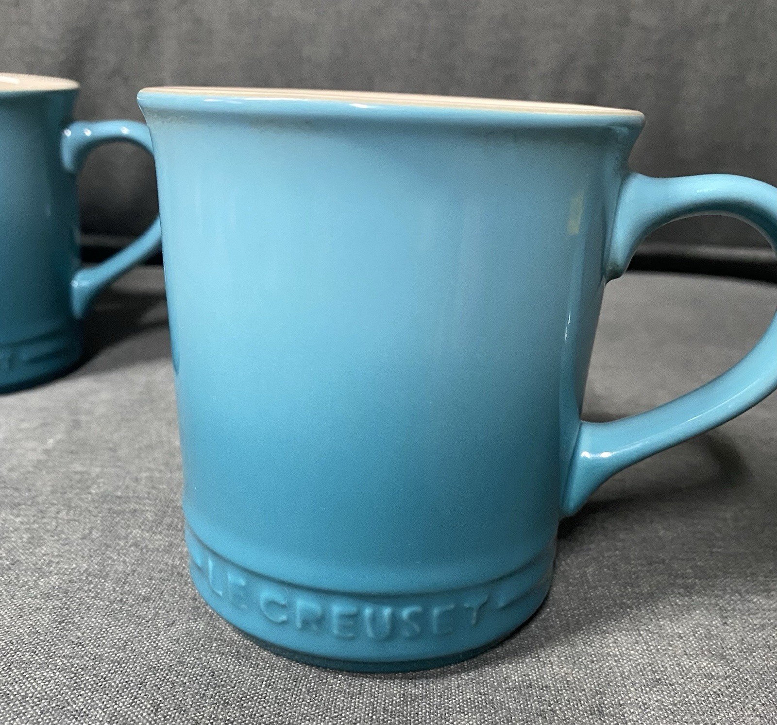 Le Creuset Coffee Mug Cup Set of 4 Caribbean Blue Ombre Stoneware 14 oz