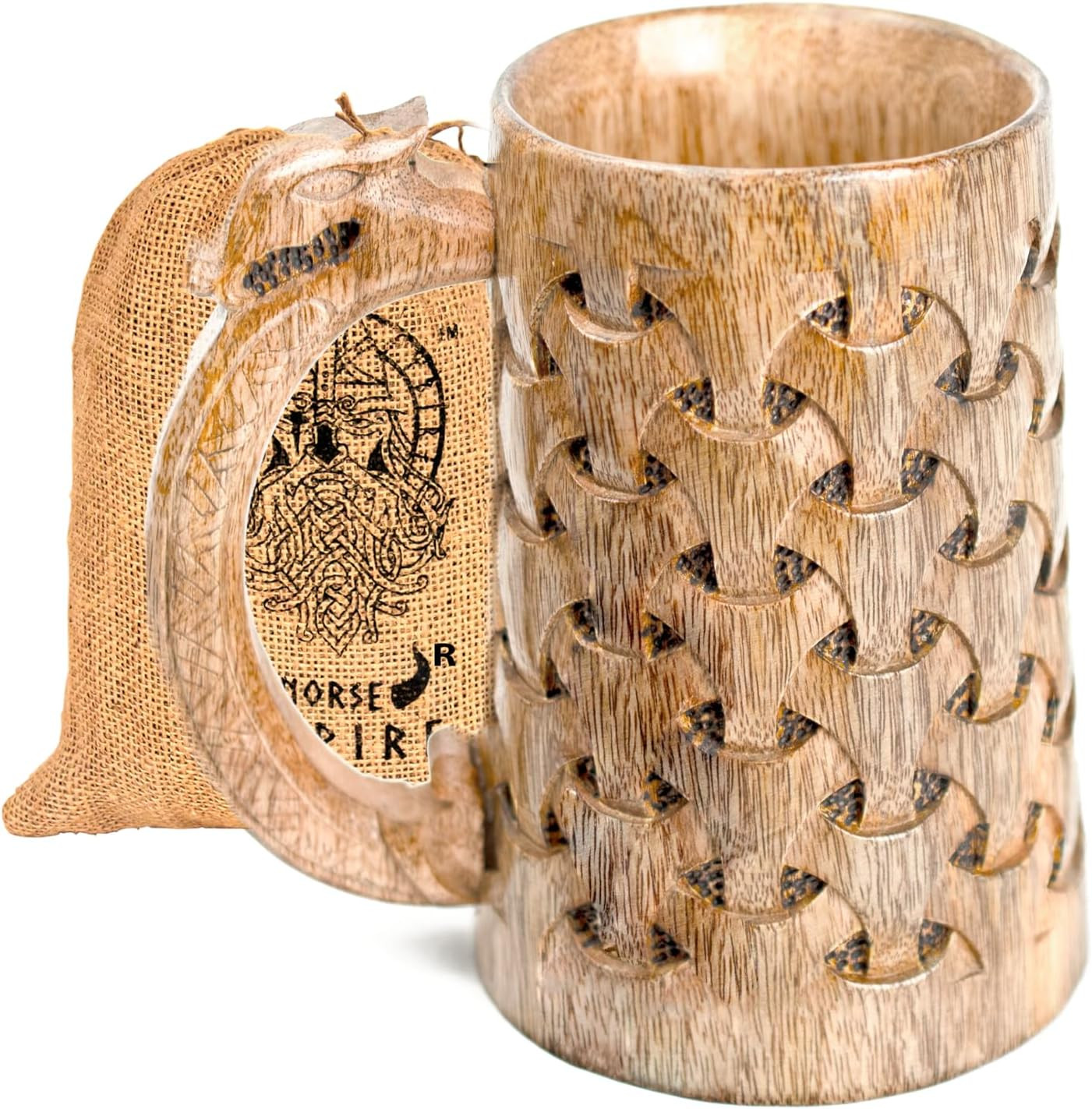 Premium Wooden Beer Mug 20Oz Chainmail Pattern 100% Handcrafted Beer Stein Wine