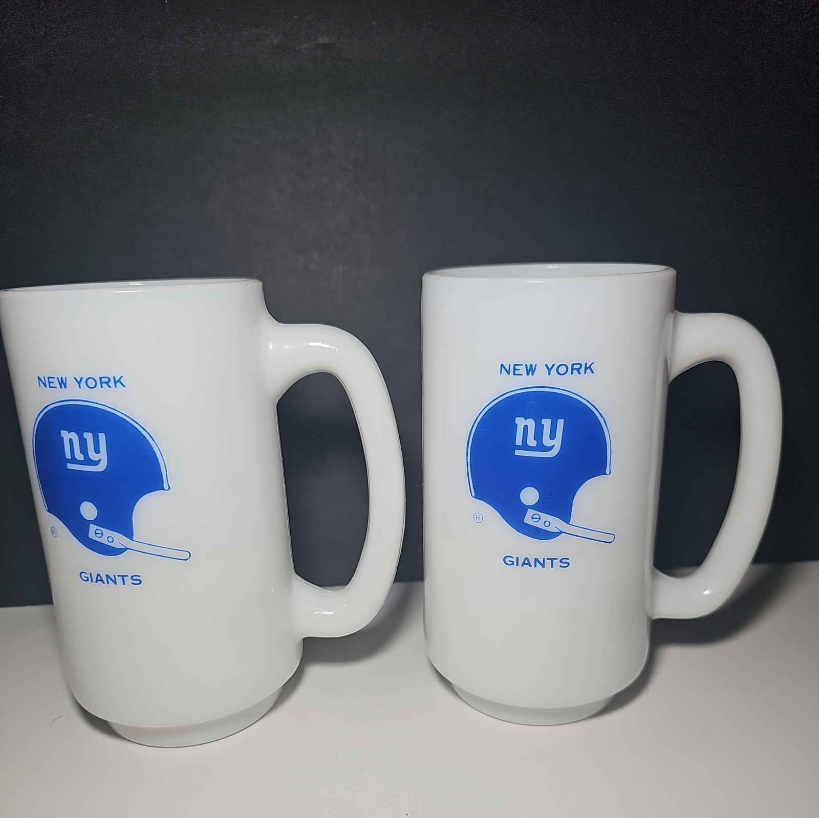 Vintage Giants Milk Glass beer stein mugs cup set 0f 2