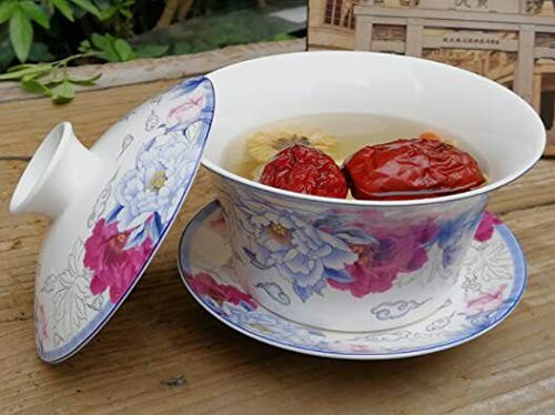 YBK Tech 10oz Large 5# Porcelain Kung Fu Gaiwan Tea Cup Saucer Lid Traditional