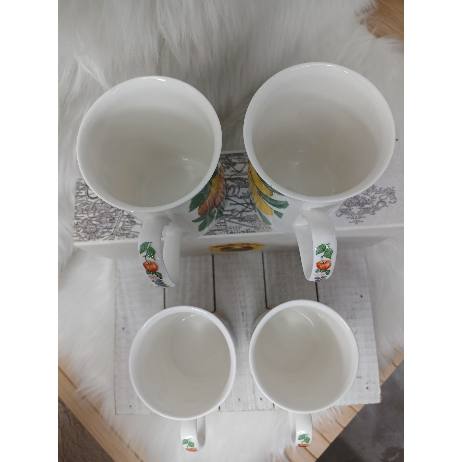 Roy Kirkham Orchard Fine Bone China Mugs Set of 4 Fruit Botanical England 1993
