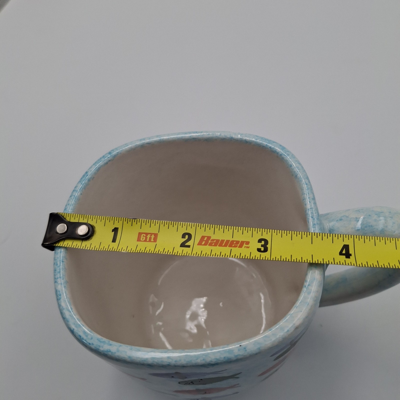Signed Kühn Ceramic Mug School of Fish Handpainted Mid Century Modern Style