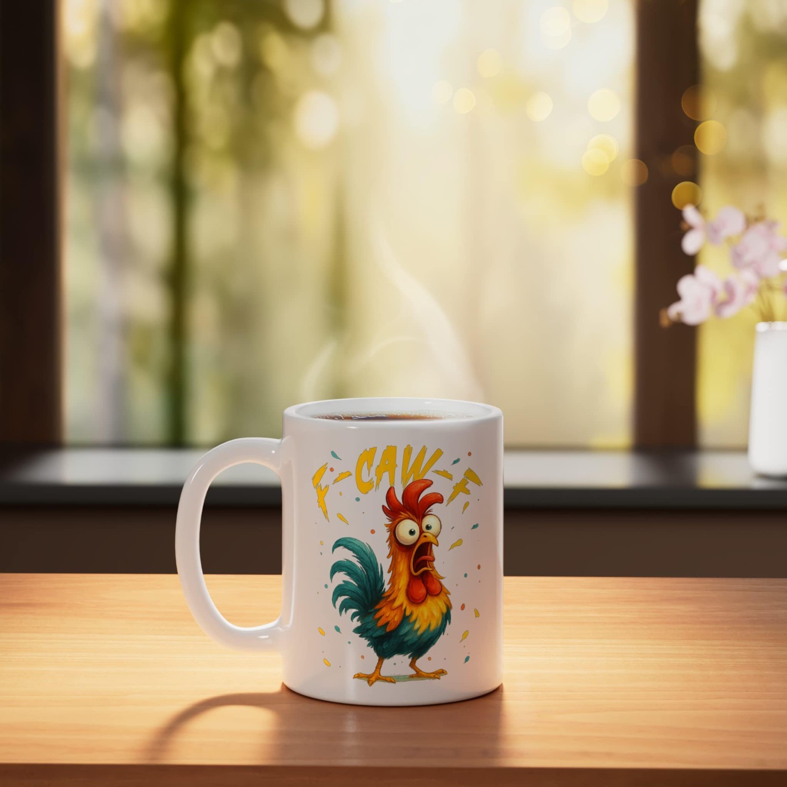Funny Rooster Quote Ceramic Mug Bird Theme Design, White 11oz Coffee Cup