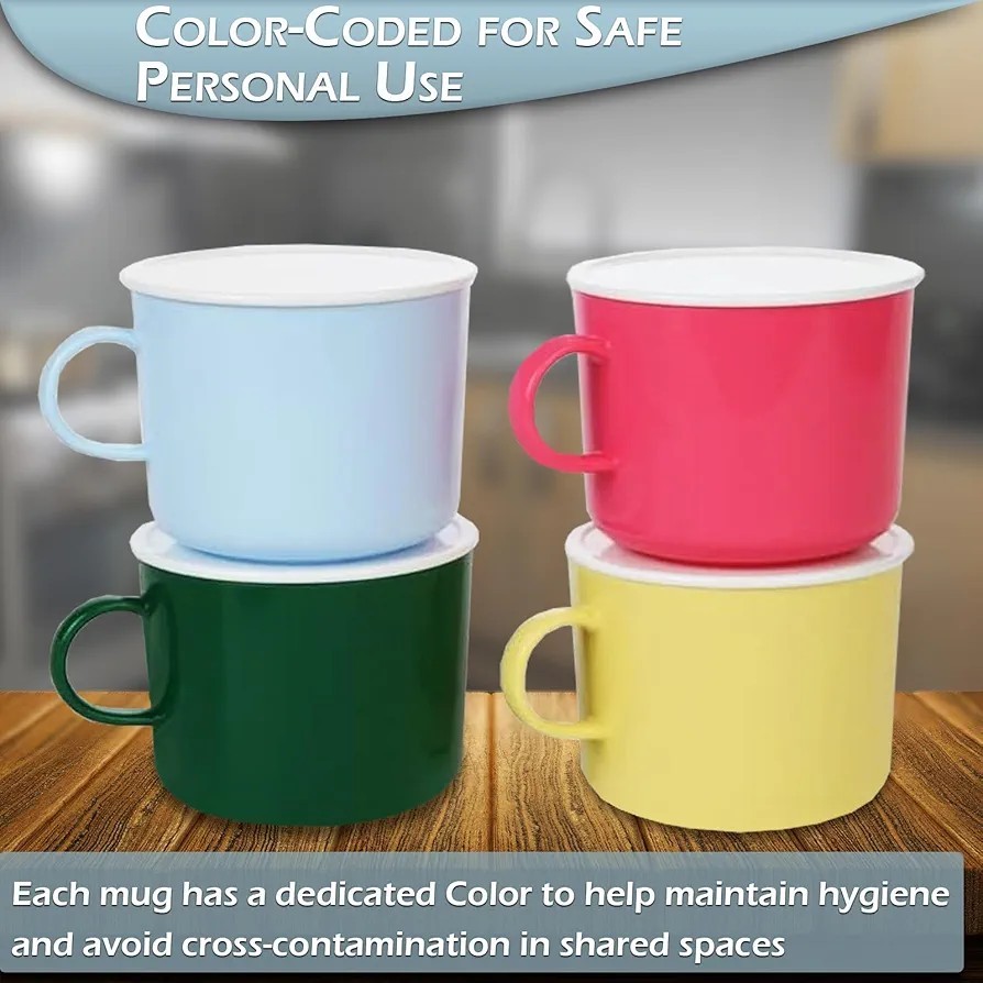 HOME-X Microwave Safe BPA Free Color-Coded Plastic Coffee Mug Set 20oz 4pcs