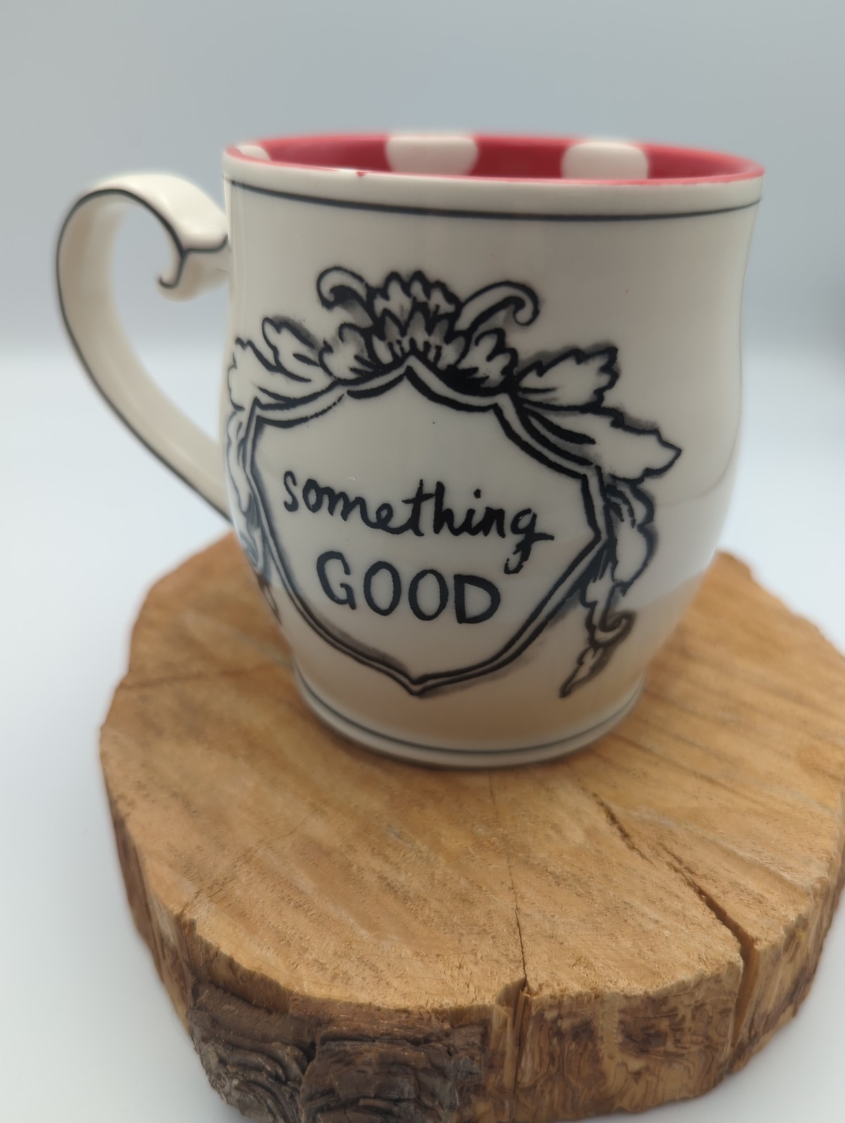Anthropologie Molly Hatch Crowned Leaf Mug Something Good Red Polka Dot Inside