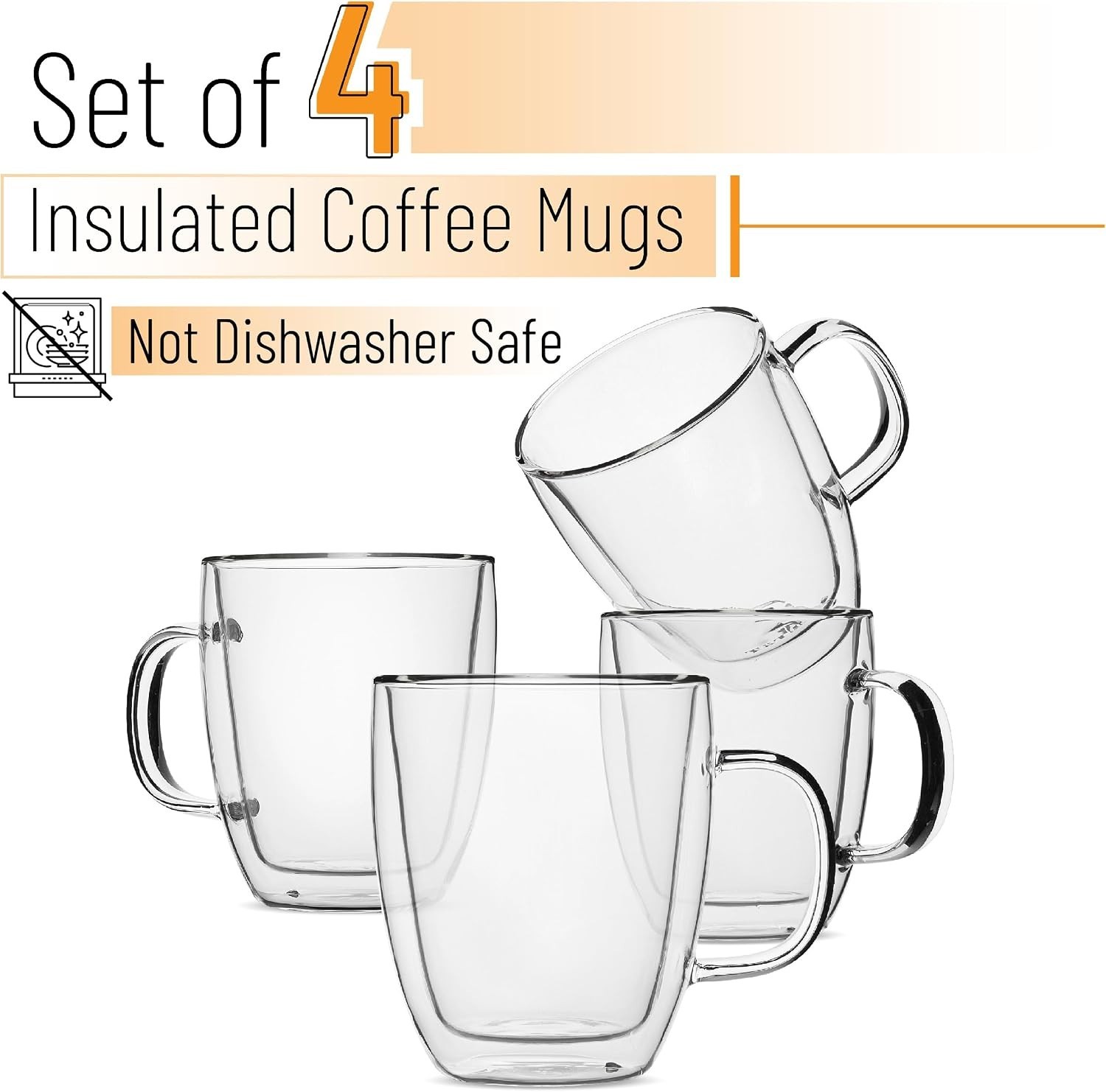 Modern Insulated 16 oz Coffee Cups – Elegant Double Walled Glass Mug Set of 4