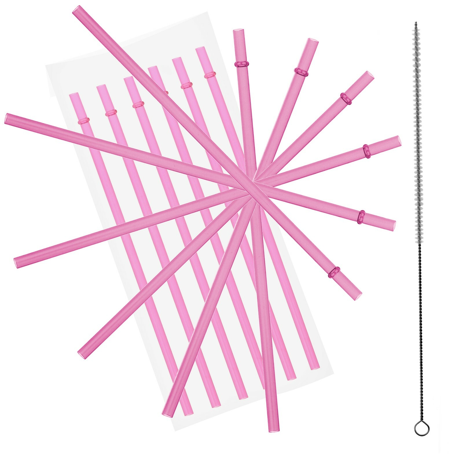 10.5″ Pink Acrylic Straw Set of 10 With Cleaning Brush