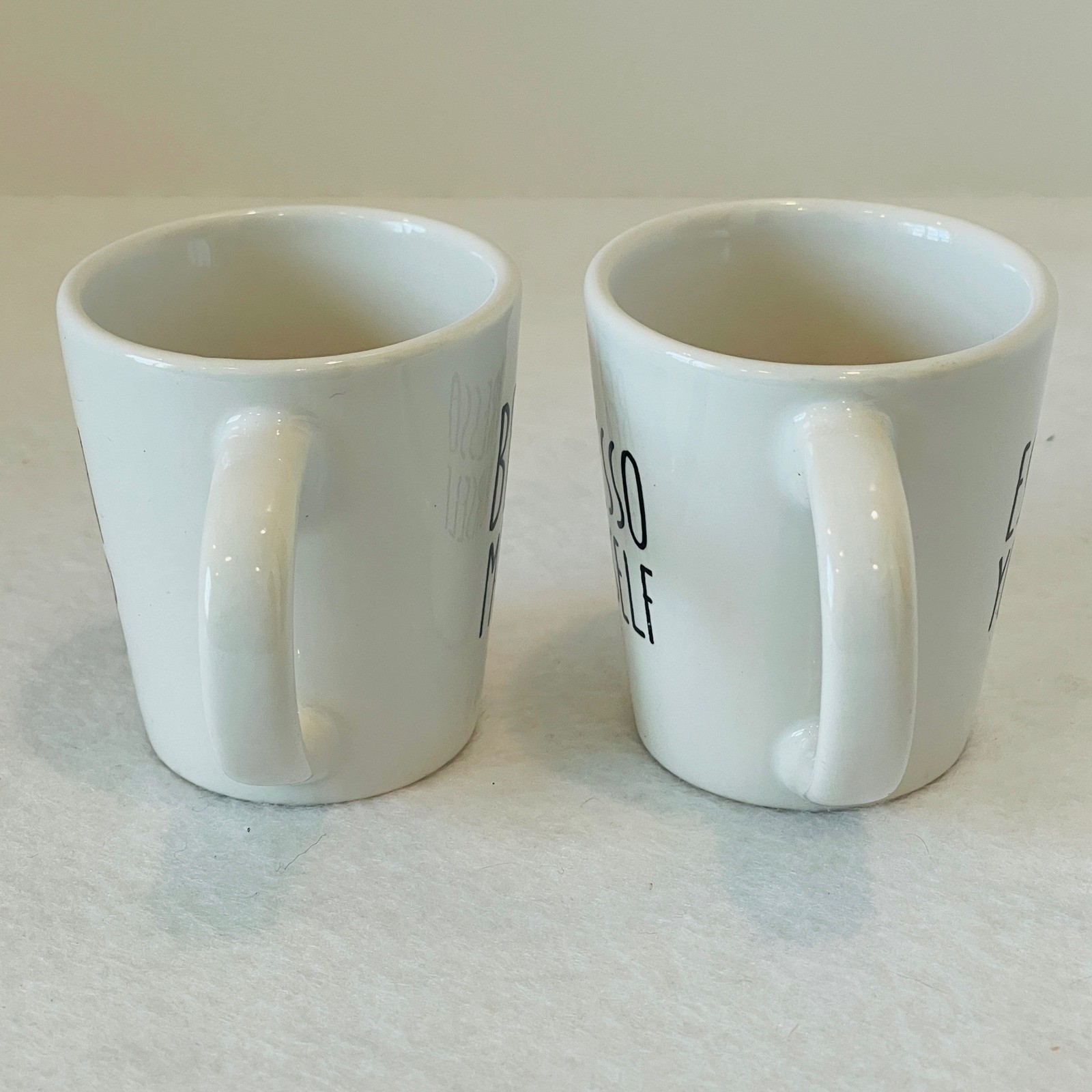 PMI Stoneware Espresso Mugs Set of 2 Bean Me Up Espresso Yourself White 3oz