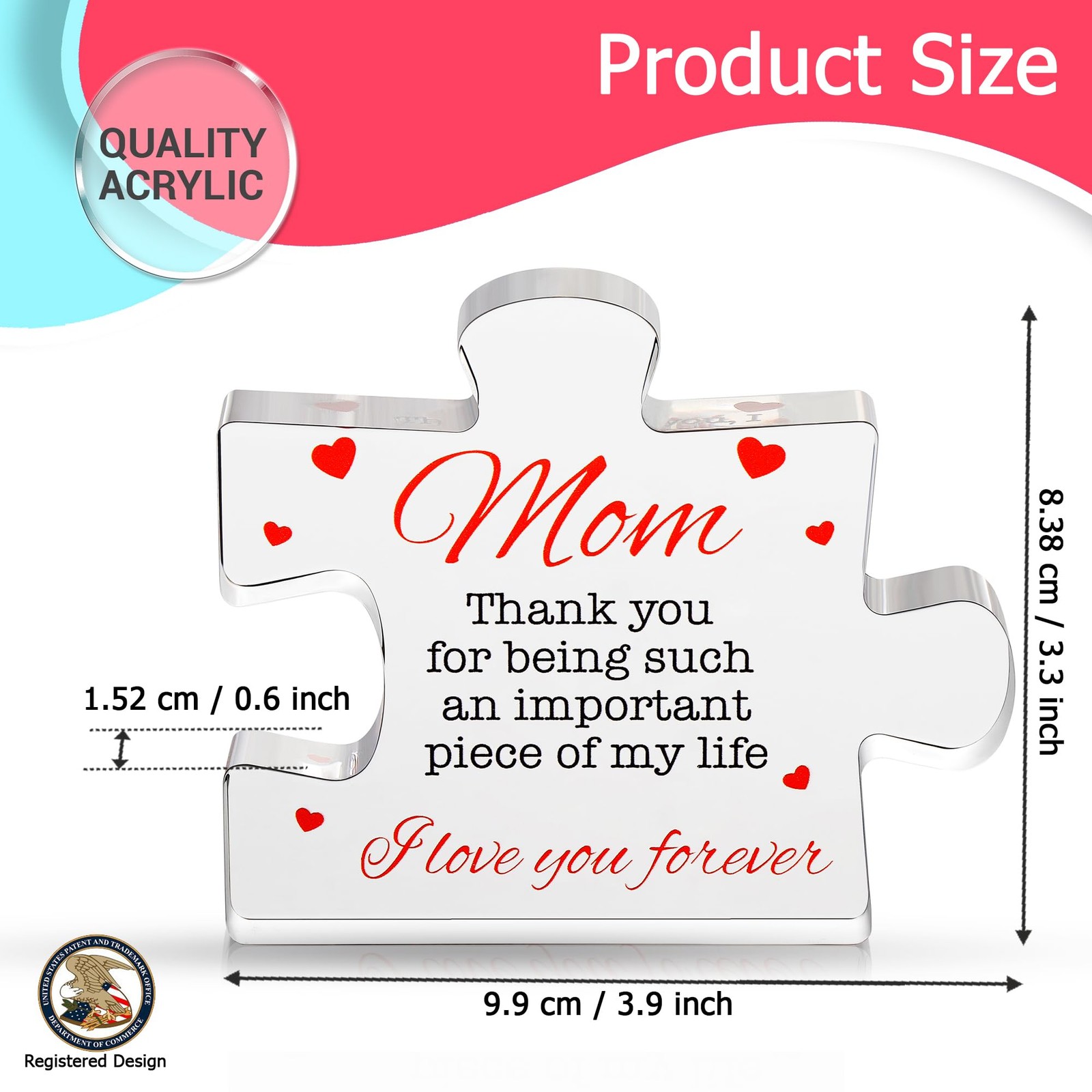 Engraved Acrylic Block Puzzle Birthday Present For Mom 4.1×3.5 Inch Size
