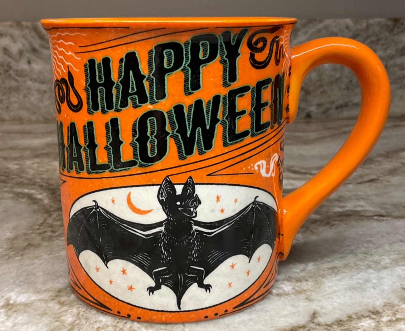 Large Cofffee Mug Happy Halloween With Bats, Snakes Moon And Stars. New