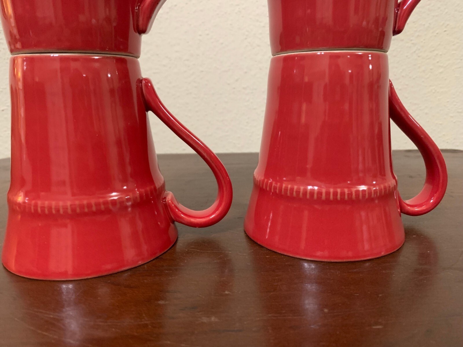Pottery Barn Cambria Red Coffee Mug 4.25″ Set of 4 Handcrafted In Portugal