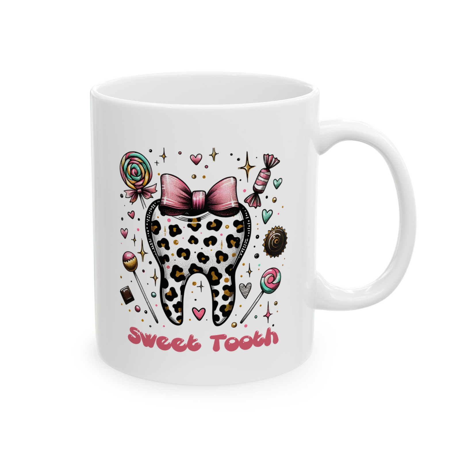 Sweet Tooth Coffee Mug Leopard Print Tooth Candy Dentist Dental Assistant Gift