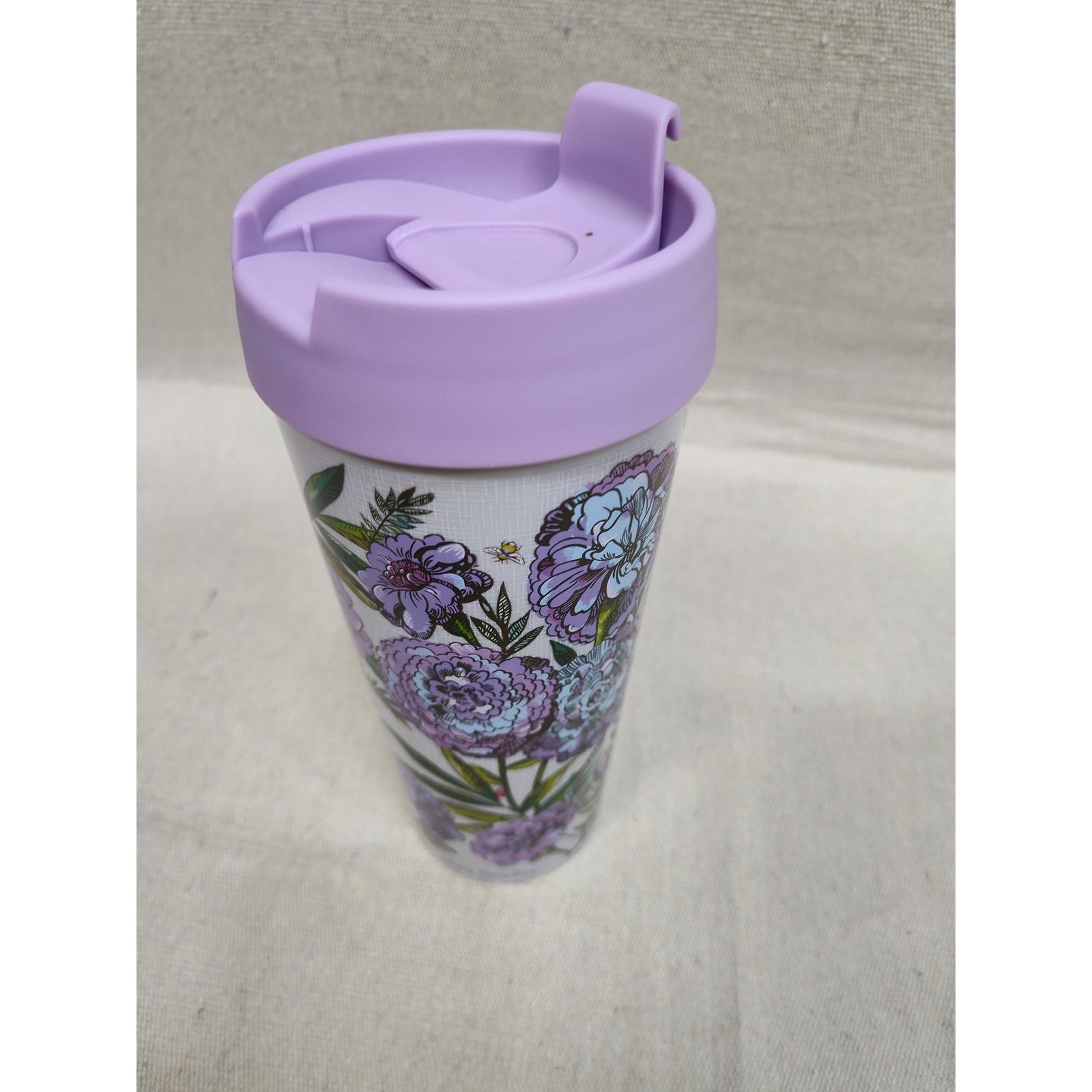 Floral Insulated Travel Tumbler Purple Blue Flowers Lavender Flip Top Lid 16oz