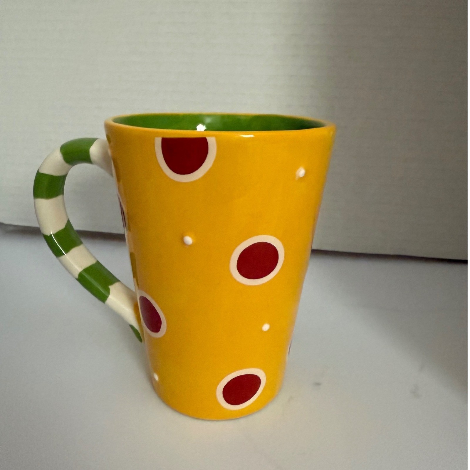 Joanne Sharpe Burton and Burton Nurse Superhero Mug Yellow Polka Dot Green Lined