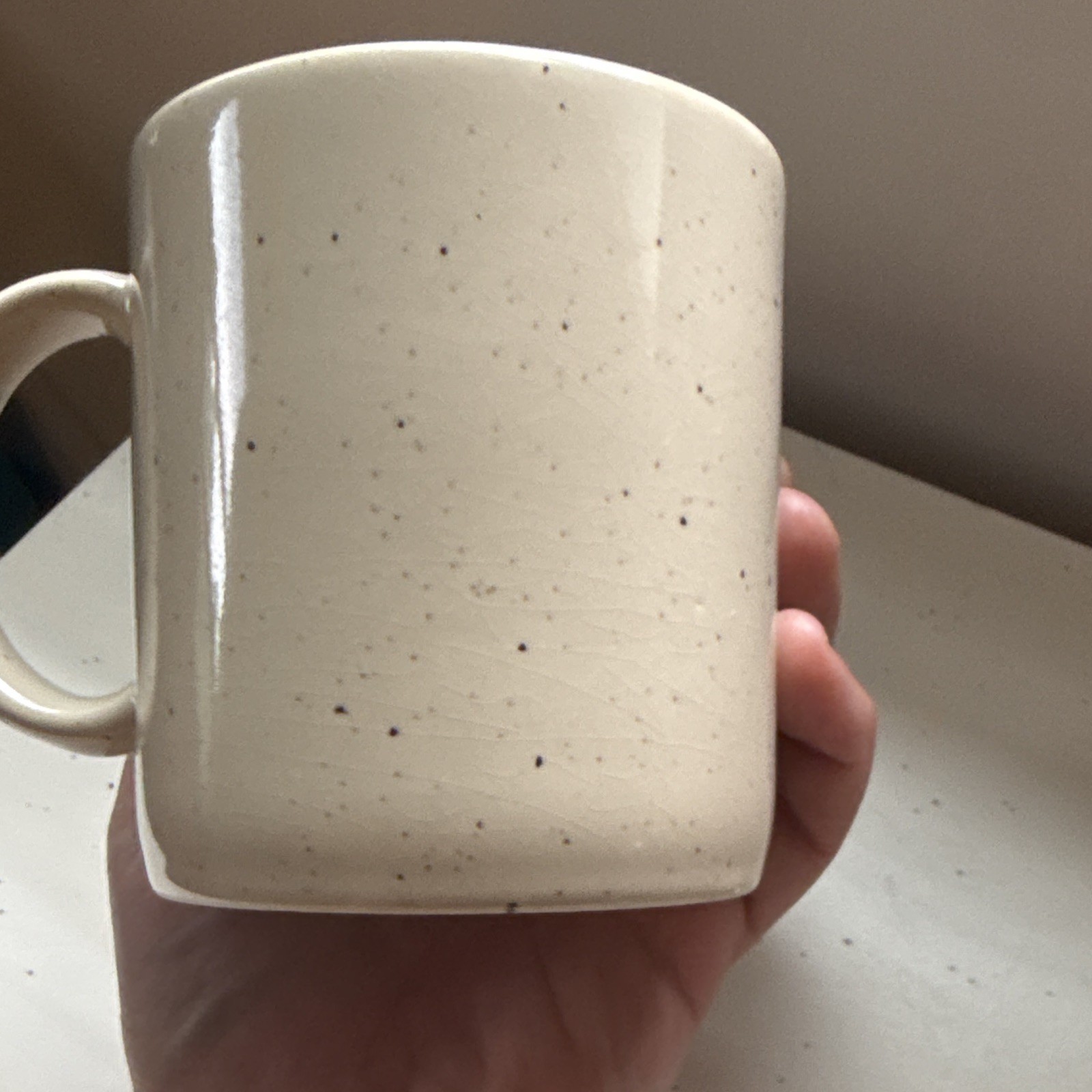 Vintage 1984 D Crest Japan Folk Art Floral Speckled Stoneware Coffee Mug