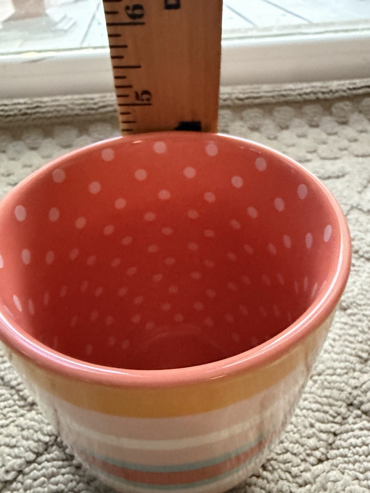 MATILDA JANE CLOTHING 16oz Multi-Striped Coffee Cup Mug White Dotted Interior