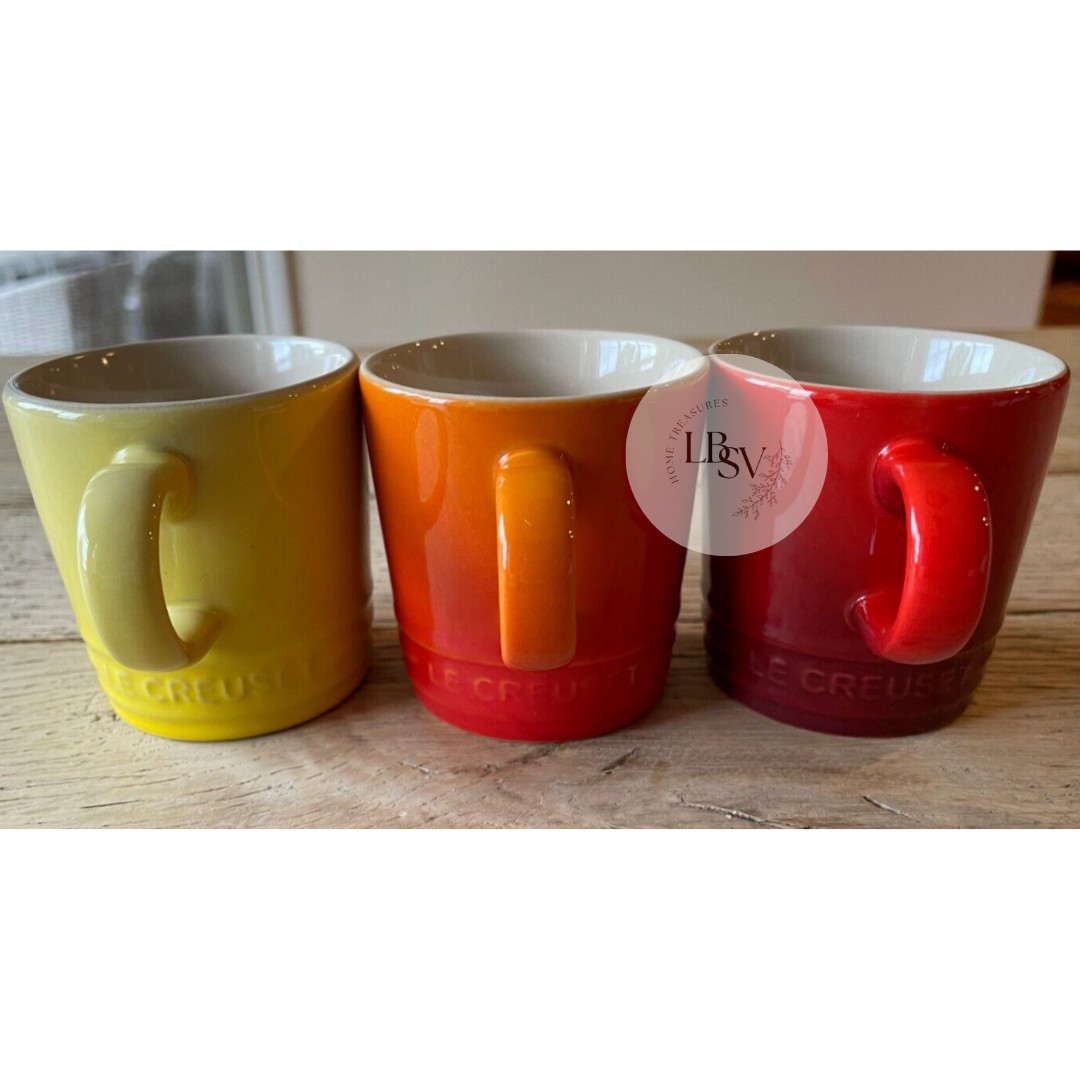 Le Creuset Stoneware Rainbow Multicolor Set of 6 3.5oz London Espresso Mugs NEW