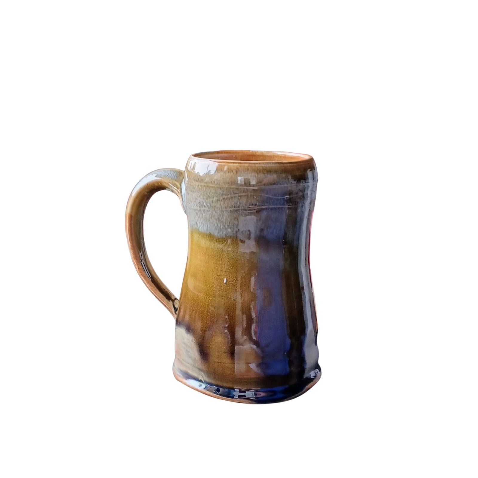 Studio Pottery Glazed Gray Green Brown Coffee Mug Stein, Impressed Mark Unknown