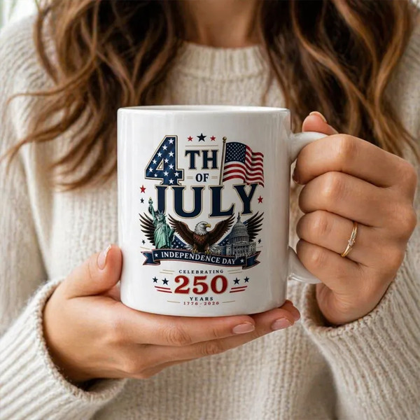 4th of July Mug 250 Years Independence Day Gift Patriotic Coffee Cup USA Flag