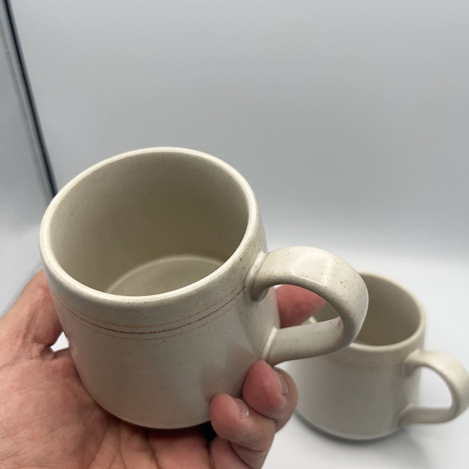 Magnolia set of 2 Beige Ceramic Tapered Coffee Mugs with Handles Solid Color
