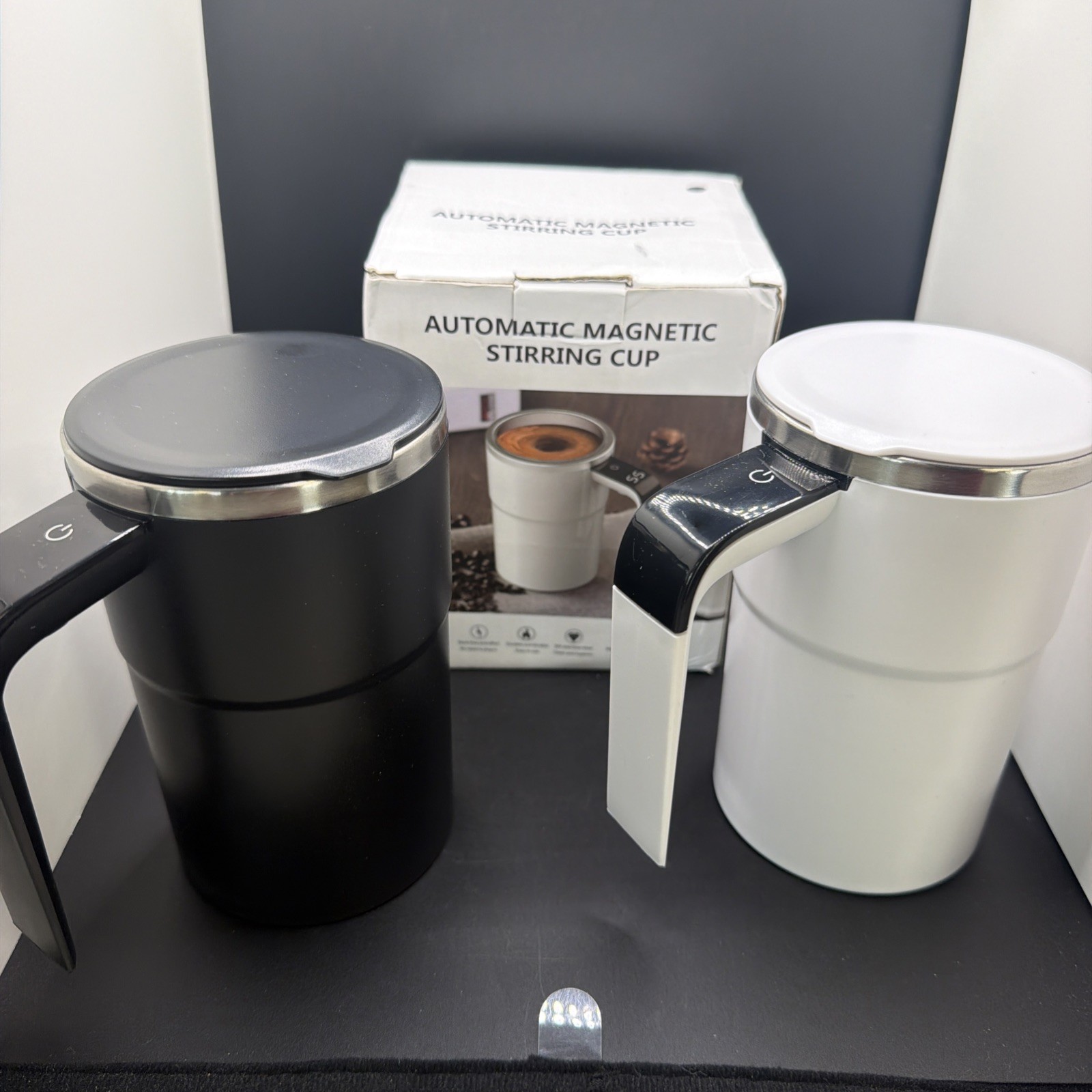 2-Pack Magnetic Self-Stirring Coffee Mugs 1 Black& 1 White! Brand New In The Box