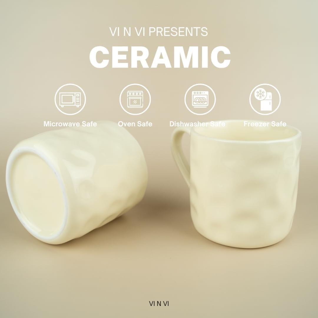 14 oz Cream White Coffee Mug Set of 4, Durable Ceramic Cups, Hot & Cold Drinks