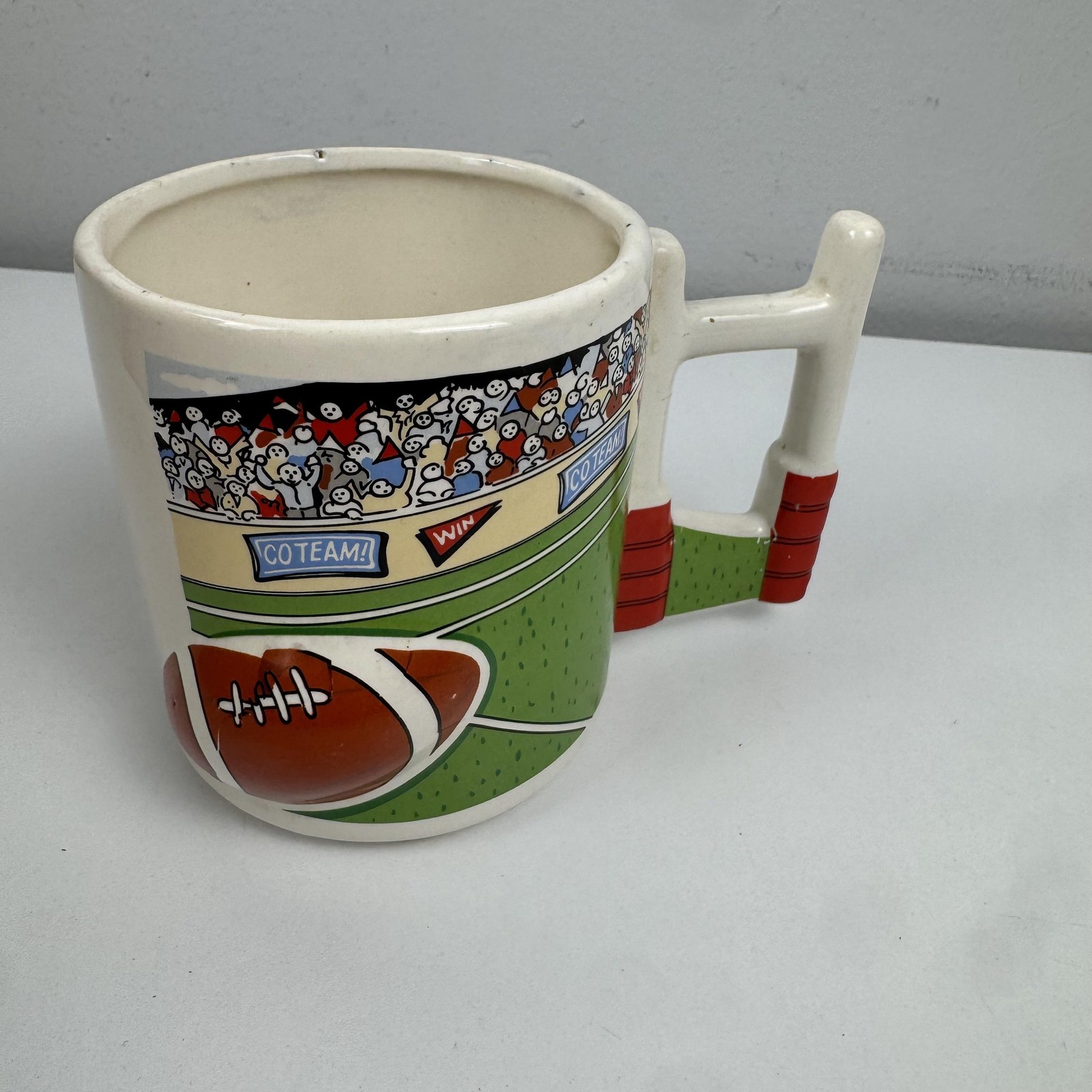 Vintage Emson Multicolor Football Novelty Mug 3D Ball Goalpost Handle Sports