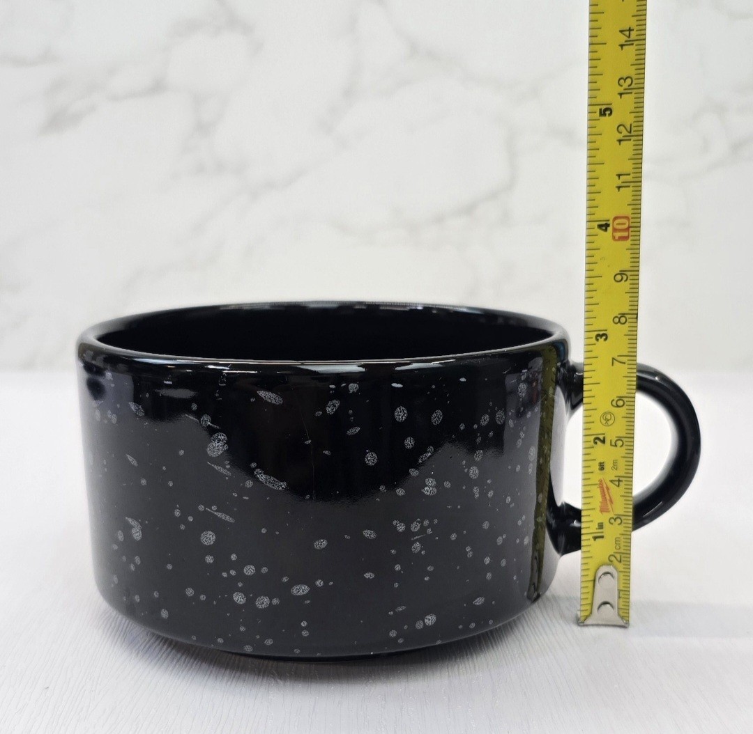 Black & White Speckled Stoneware Soup Bowl / Oversized Coffee Mug and Saucer