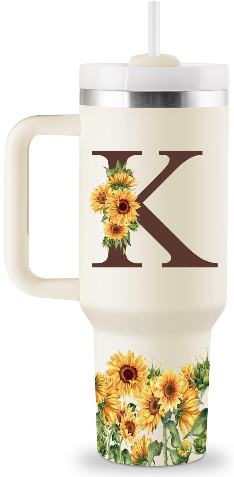 ROSTANTEN Sunflower Gifts for Women – Monogrammed 40 oz Tumbler with Handle &