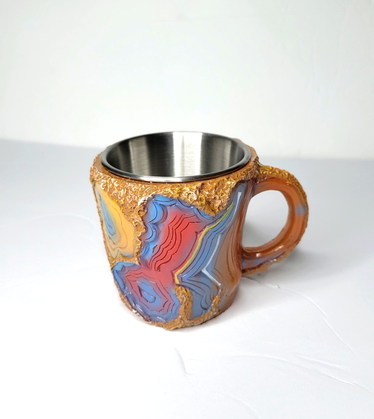 Mineral Crystal Resin Coffee Cup Multi Colored Mug Metal Stainless Lining Clean