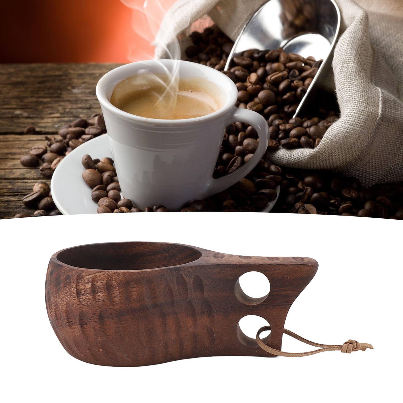 350ML Wooden Cup With Handle Portable Multifunctional Wood Mug Drinking Cup For