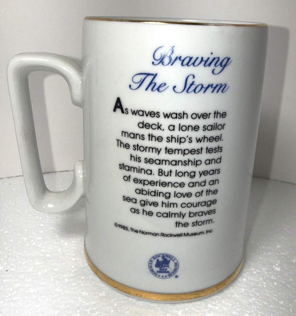 Vintage Norman Rockwell Braving The Storm Tankard Mug Cup Gold Trim coffee Tea