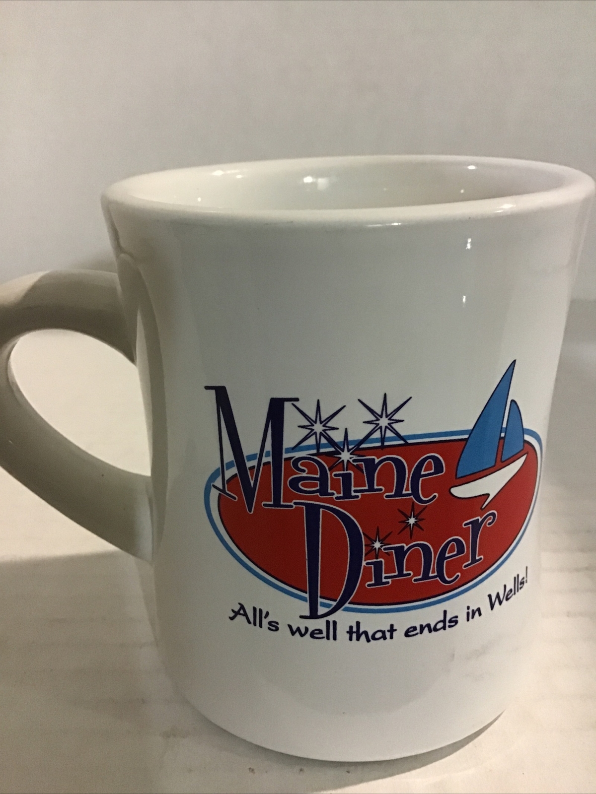 MAINE DINER COFFEE MUG. ALL IS WELL THAT ENDS IN WELLS. Art Deco Print Mug. B129