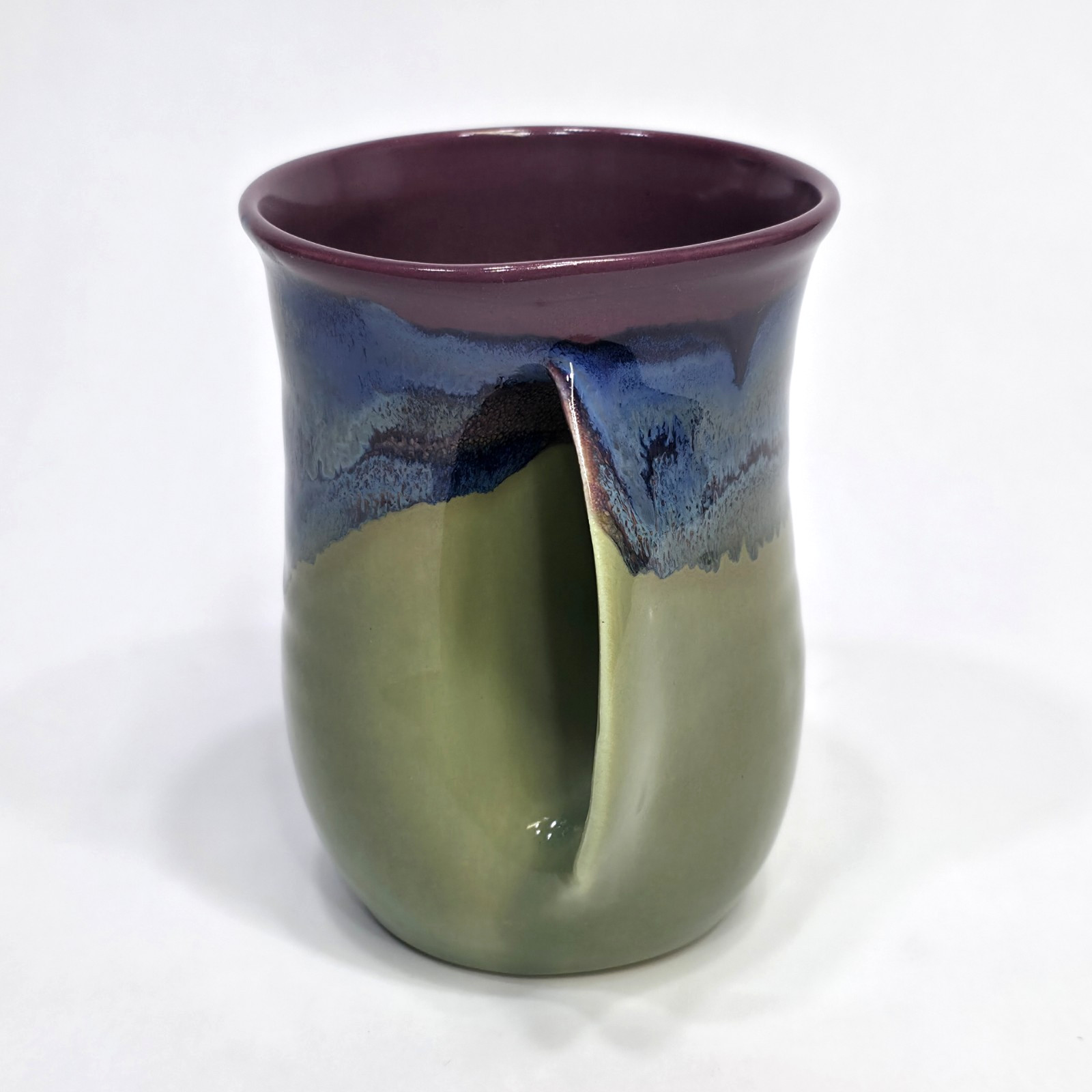 Neher 16oz Right Hand Handwarmer Mug 3 Color Drip Glaze Pottery Green Blue 2011