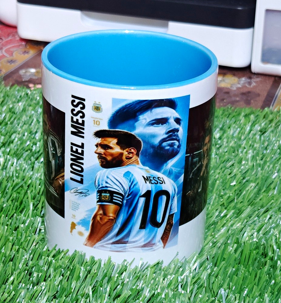 Lionel Messi #10 Ceramic Coffee Mug, 11 fl oz White/Blue Novelty Sports