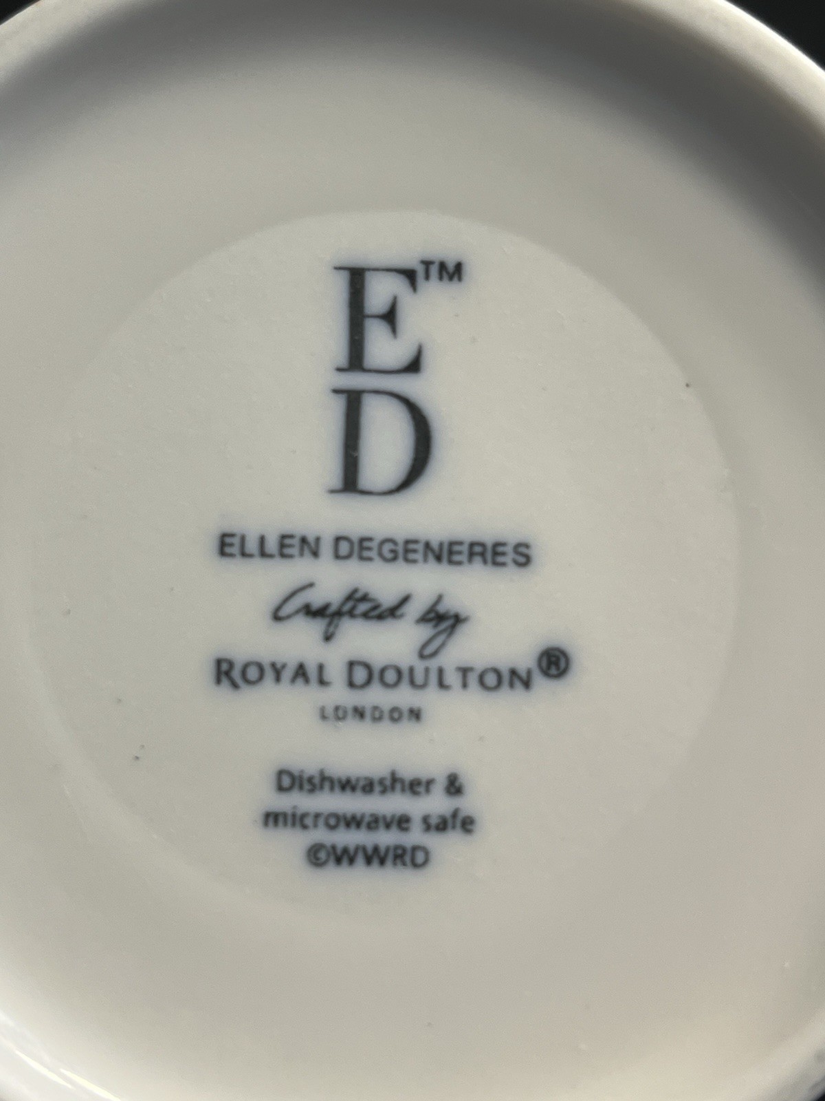 Ellen DeGeneres Royal Doulton Love Heart Pattern White Blue Coffee Mugs HTF