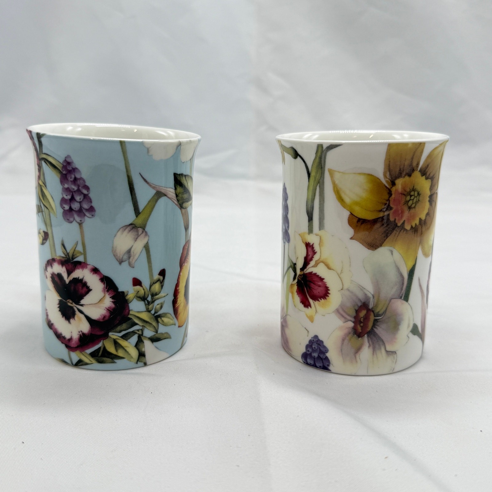 Stechcol Gracie Bone China Coastline Imports Mugs Set 2 Floral Pansy Botanical