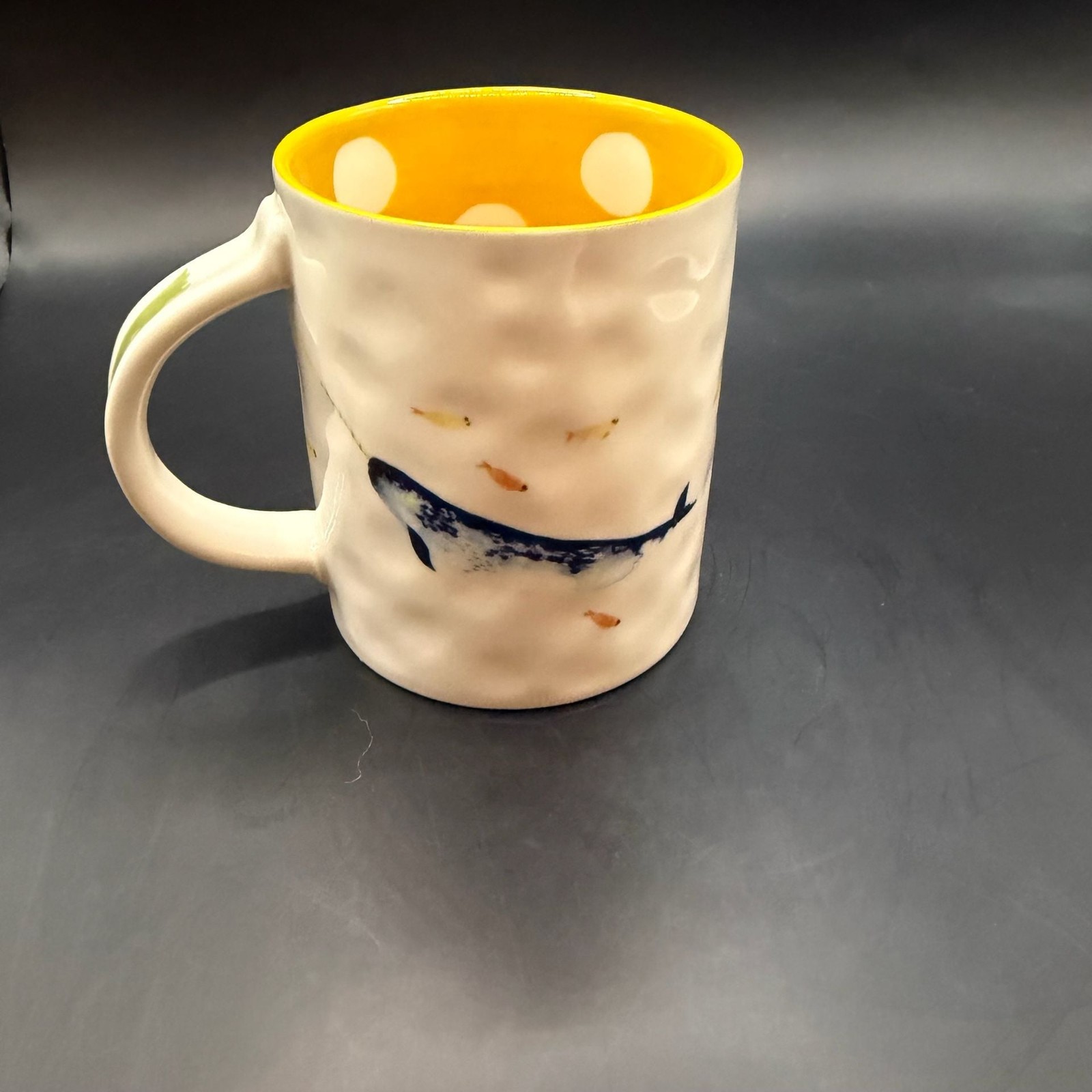 Lucy Aldridge for Anthropologie One of a Kind Narwhal Mug Ocean Yellow Polka Dot