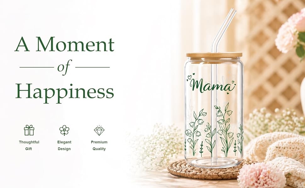 Mama for Mom – 16oz Floral Iced Coffee Cup with Lid and Straw – Cute Birthday