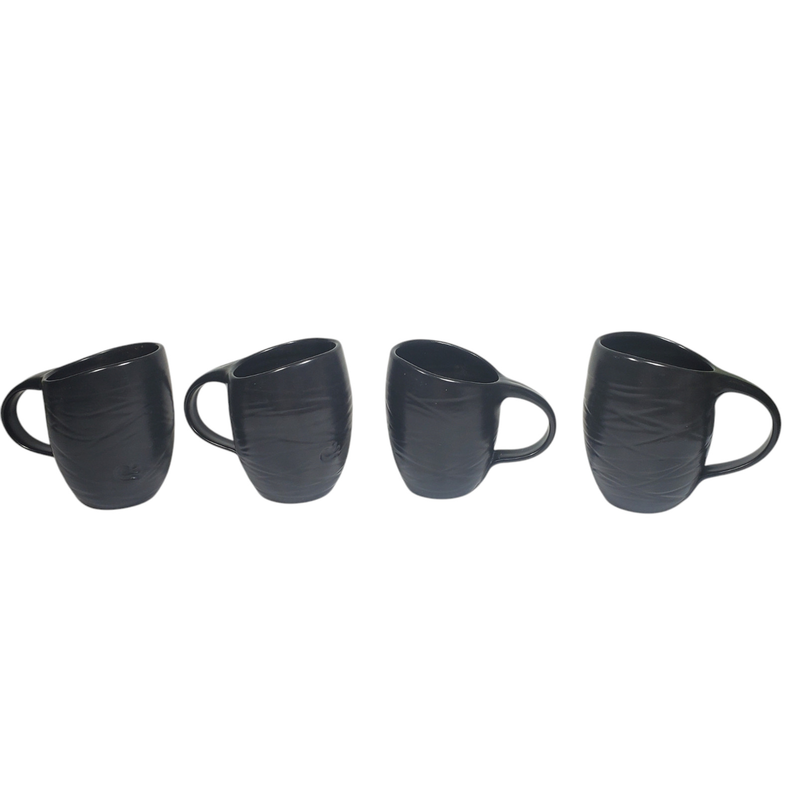 4/Set Wood Grain Style Mug Black Stoneware Textured Embossed Mummy Abstract Goth