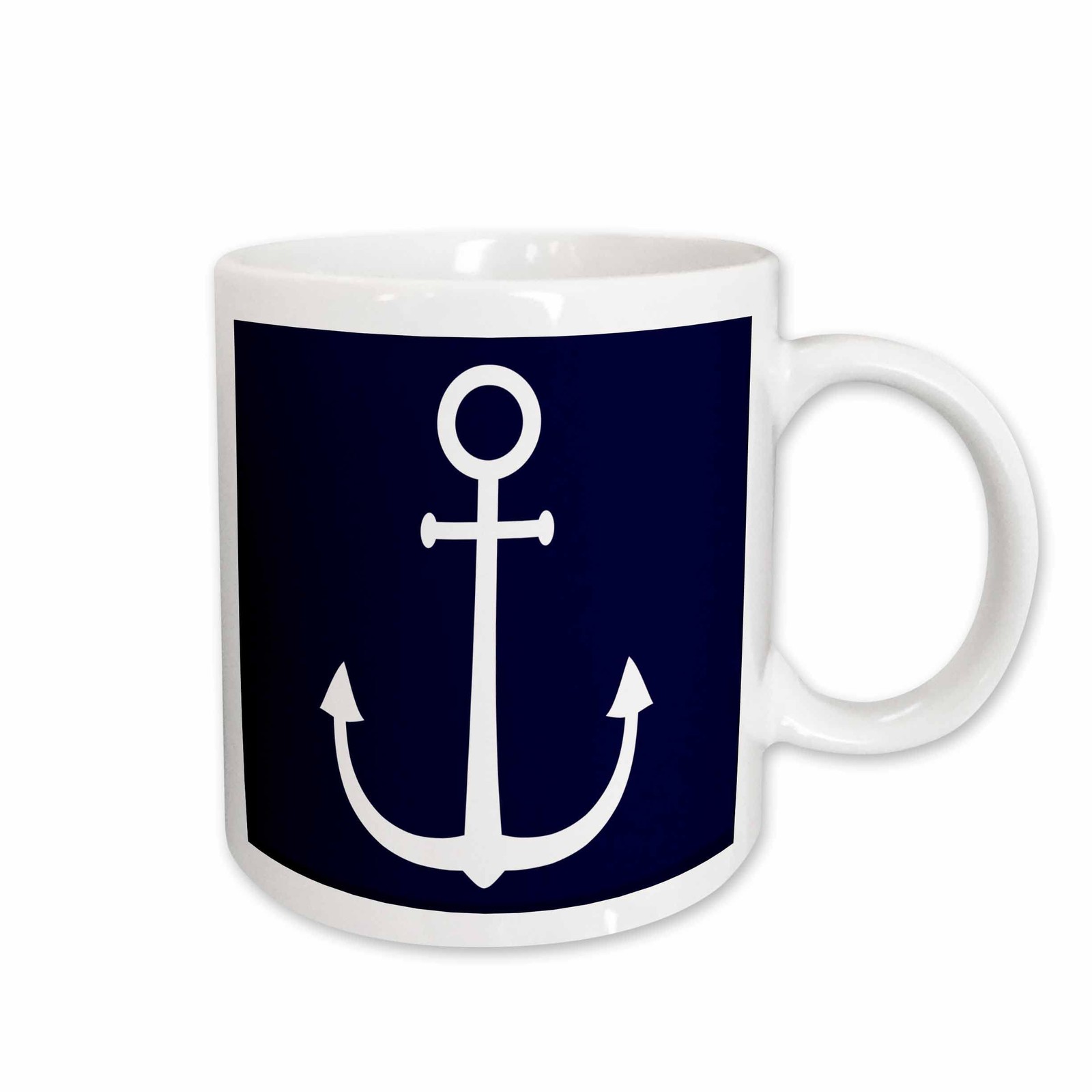 3dRose White color anchor on dark blue, navy background. Naval design 15oz Mug
