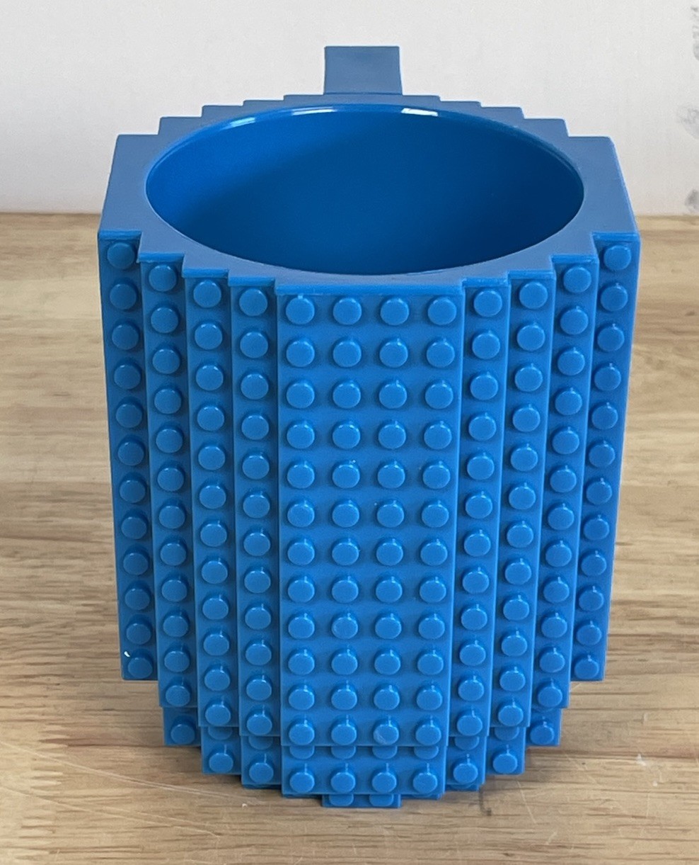 Lego Build-On Brick Blue Coffee Mug 12oz BPA Free Plastic Building Block Toy Cup